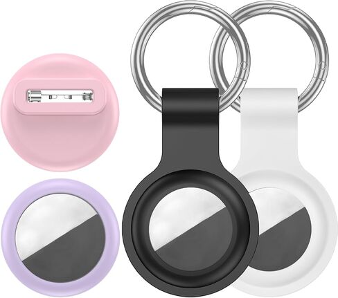 [4 Pack Family Set] Case Compatible with Apple AirTag Holder, 2 Keyring + 2 Pin-Style Secure Protectors, Durable Silicone Anti-Loss Shockproof GPS Cover for Kids, Pets, Bags, Luggage Tracking in Saudi Arabia
