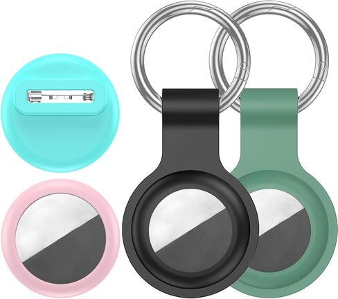 [4 Pack Family Set] Case Compatible with Apple AirTag Holder, 2 Keyring + 2 Pin-Style Secure Protectors, Durable Silicone Anti-Loss Shockproof GPS Cover for Kids, Pets, Bags, Luggage Tracking in Saudi Arabia