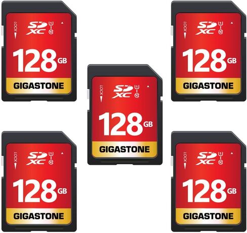 Gigastone 128gb SD بطاقة 5 عبوات UHS-I U1 Class 10 SDXC Card Card Full HD للكاميرا الرقمية Canon ، بطاقة SD كاملة الحجم ، مع 5 علبة صغيرة in Saudi Arabia