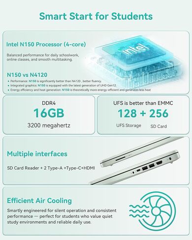 HP 2025 14 Inch Ultra Light Laptop, Stylish Willow Green, Intel Processor N150, 16GB RAM, 384GB Storage(128GB UFS+256GB MSD), Wi-Fi 6, Windows 11 Pro, Copilot Key, w/Accessories in Kuwait