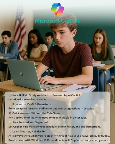 HP 2025 14 Inch Ultra Light Laptop, Stylish Willow Green, Intel Processor N150, 16GB RAM, 384GB Storage(128GB UFS+256GB MSD), Wi-Fi 6, Windows 11 Pro, Copilot Key, w/Accessories in Kuwait