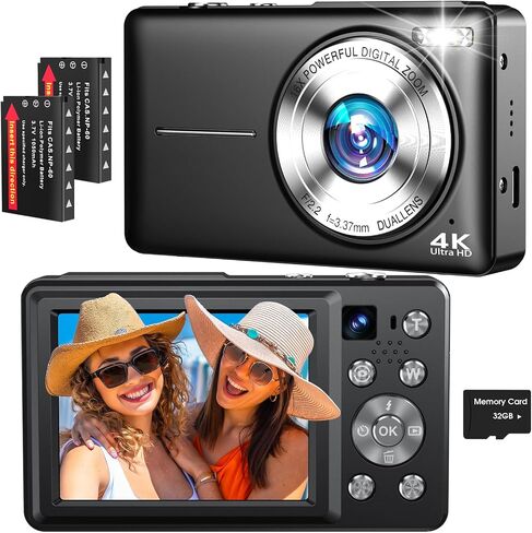 كاميرا رقمية 4K ، كاميرا Vlogging التلقائية التلقائية تبلغ 64 ميجابكسل مع عدسة مزدوجة ، وتصنيع رقمي 16x كاميرا لتصوير نقطة السفر المدمجة على YouTube للمبتدئين ، ومضاد للشفرة ، وبطاريتين ، وبطاقة 32 جيجابايت (أبيض) in Saudi Arabia