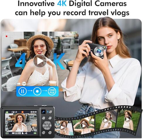 كاميرا رقمية 4K ، كاميرا Vlogging التلقائية التلقائية تبلغ 64 ميجابكسل مع عدسة مزدوجة ، وتصنيع رقمي 16x كاميرا لتصوير نقطة السفر المدمجة على YouTube للمبتدئين ، ومضاد للشفرة ، وبطاريتين ، وبطاقة 32 جيجابايت (أبيض) in Saudi Arabia