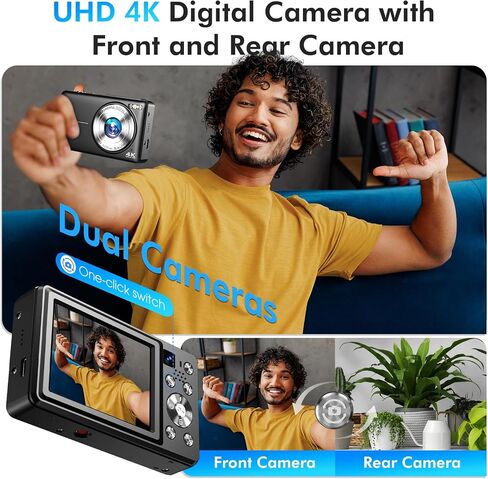 كاميرا رقمية 4K ، كاميرا Vlogging التلقائية التلقائية تبلغ 64 ميجابكسل مع عدسة مزدوجة ، وتصنيع رقمي 16x كاميرا لتصوير نقطة السفر المدمجة على YouTube للمبتدئين ، ومضاد للشفرة ، وبطاريتين ، وبطاقة 32 جيجابايت (أبيض) in Saudi Arabia