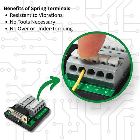 DB9 Connector Breakout Board with Spring Terminal Connectors for CAN and RS232 Serial Communication, Solderless Wiring (DB9ST-F-A) in Saudi Arabia