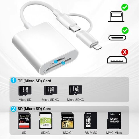 قارئ بطاقة SD لـ iPhone ipad Mac ، USB C & Lightning Dual Connector Camera Camera Adapter to iPhone ، قارئ بطاقة ذاكرة محول بطاقة SD لبطاقة SD/TF/SIM ، والتوصيل والتشغيل ، وملحقات الكاميرا in Kuwait