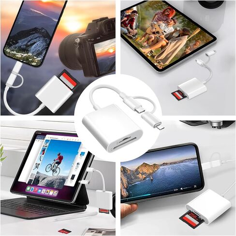 قارئ بطاقة SD لـ iPhone ipad Mac ، USB C & Lightning Dual Connector Camera Camera Adapter to iPhone ، قارئ بطاقة ذاكرة محول بطاقة SD لبطاقة SD/TF/SIM ، والتوصيل والتشغيل ، وملحقات الكاميرا in Kuwait