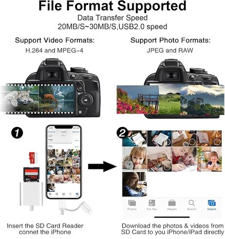 قارئ بطاقة SD لـ iPhone ipad Mac ، USB C & Lightning Dual Connector Camera Camera Adapter to iPhone ، قارئ بطاقة ذاكرة محول بطاقة SD لبطاقة SD/TF/SIM ، والتوصيل والتشغيل ، وملحقات الكاميرا in Kuwait