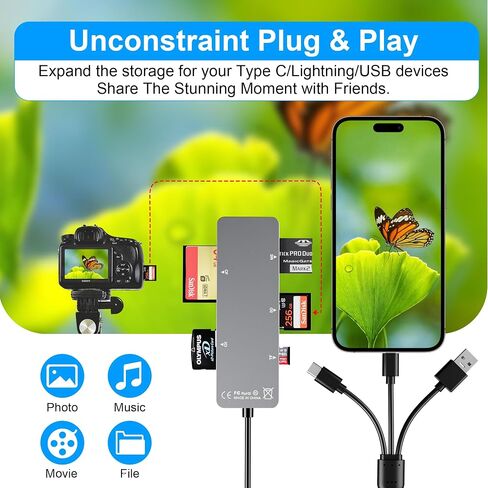XD Card Reader, SD Card Reader for iPhone, 3 in 1 SD/TF/XD Picture Reader for Lightning/USB C/USB A Device, Lightning+USB A+USB C xd Picture Card Adapter for iPhone 16/15/14/13/iPad/PC/Android in Saudi Arabia