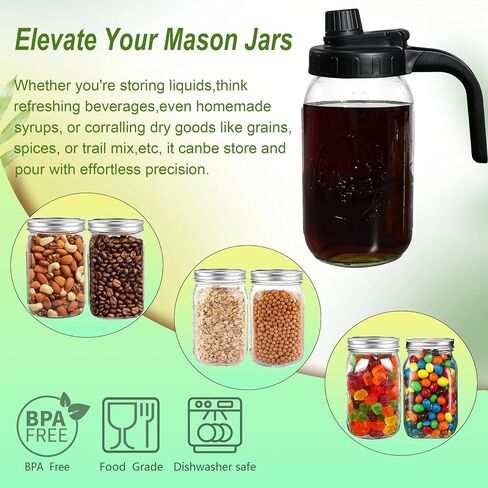 Mason Jar Pour Spout Spout Wid مع مقبض ، فولاذ مقاوم للصدأ صب أغطية Cap Flip للجرار Mason واسعة ومنتظمة للفم العادية ، وتسرب الإثبات غطاء محكم لشرب السلطة الغذائية in Saudi Arabia