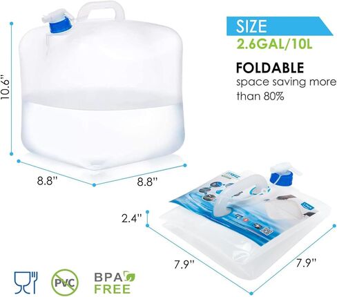 BPA-Free Collapsible Water Container with Spigot, 4-Pack 5.3 Gallon | Foldable Water Storage Jug for Camping, RV Travel, Hiking & Emergency Preparedness for Hurricanes, Tornadoes & Drought in Kuwait
