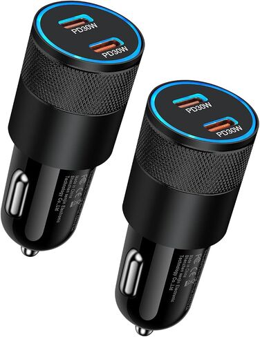 60W USB C Car Charger, 2 Pack AILKIN USB C Cigarette Lighter Adapter Fast Charging Dual Port PD3.0 Type C Car Charger Plug Compatible with iPhone 16 15 14 13 12 Pro Max Galaxy S25/S24/23 Pixel 9 8 Pro in Saudi Arabia