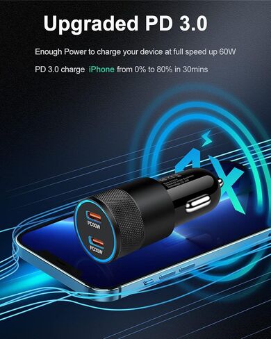 60W USB C Car Charger, 2 Pack AILKIN USB C Cigarette Lighter Adapter Fast Charging Dual Port PD3.0 Type C Car Charger Plug Compatible with iPhone 16 15 14 13 12 Pro Max Galaxy S25/S24/23 Pixel 9 8 Pro in Saudi Arabia