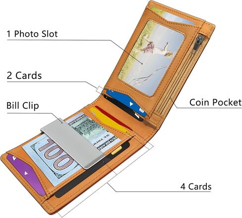 BULLIANT Slim Wallet Men, Leather Wallet Front Pocket Card Holders for Men 3"X4.3",11Cards+Money Clip+Coin Pocket in Kuwait