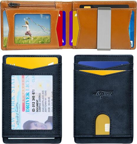 BULLIANT Slim Wallet Men, Leather Wallet Front Pocket Card Holders for Men 3"X4.3",11Cards+Money Clip+Coin Pocket in Kuwait