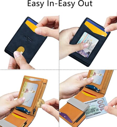 BULLIANT Slim Wallet Men, Leather Wallet Front Pocket Card Holders for Men 3"X4.3",11Cards+Money Clip+Coin Pocket in Kuwait