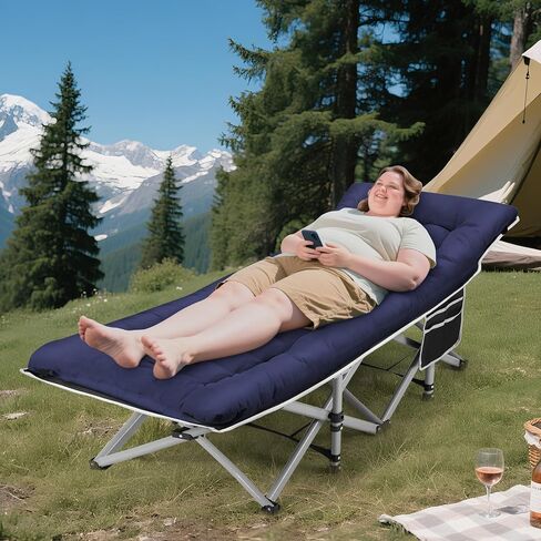 Fragess Portable Camping Cot, Sleeping Cot for Adult, 28" Extra Wide Heavy Duty Folding Cot Max Load 600LBS with Thick Mattress, Portable Camping Bed for Camp Outdoor/Office, Home Nap (Blue) in Kuwait