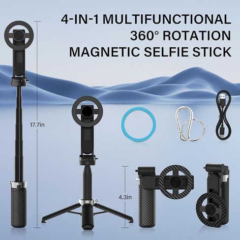 Opticnock 4-in-1 Selfie Magnetic Selfie لعصا iPhone/Android-360 درجة قابلة للتدوير ، قابلة للتمديد مع جهاز التحكم عن بعد اللاسلكي | حجم الجيب | يتضمن حلقة الهاتف (1pc) in Kuwait