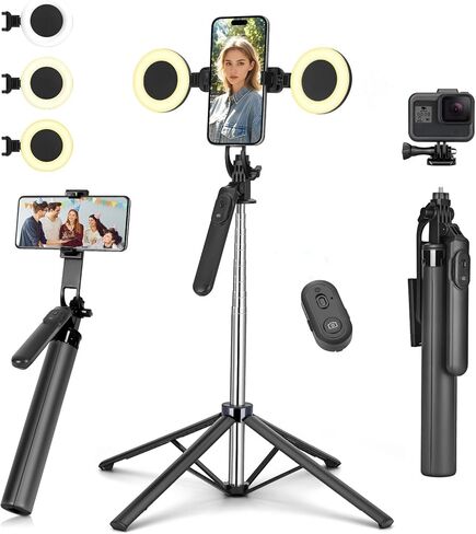 ترايبود Metal Selfie Stick لـ iPhone مع الخفيفة ، سعة 70 بوصة من Selfiestick مع حامل ثلاثي القوائم عن بُعد لتسجيل الفيديو ، وعصا سيلفي السفر المحمولة متوافقة مع iPhone و Android و GoPro in Saudi Arabia
