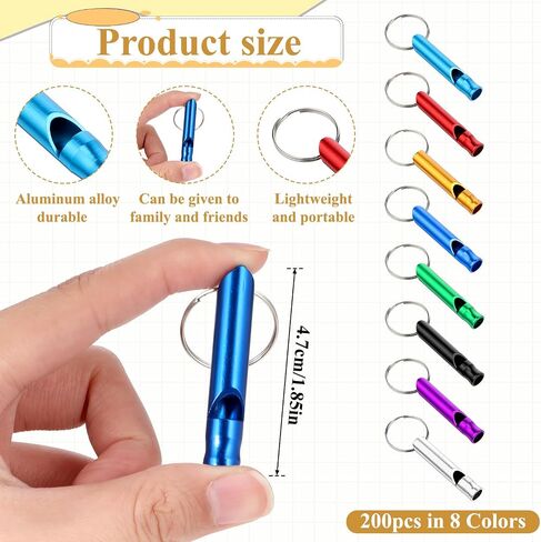 200 Pcs Emergency Whistles with Keychains, Aluminum Extra Loud Safety Survival Whistle, Bulk for Training Outdoor Sports Camping Hiking Boating Hunting, Multicolor in Saudi Arabia