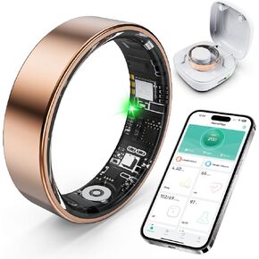 Smart Ring with Sleep Monitoring, Step Counting, Heart Rate, Blood Oxygen, Blood Pressure for iPhone and Android, No Subscription Fee, IP68 Waterproof Health Tracker (Rose Gold, 11) in Saudi Arabia