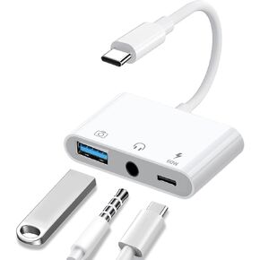 Aux to USB C to USB Adapter, 3-in-1 USB OTG Adapter with USB C to 3.5mm Audio Adapter and 60W PD Fast Charging Port, Compatible with iPhone 15/16, iPad Pro, MacBook, Samsung Galaxy S23 and More in Saudi Arabia