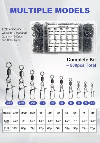 500 PCS - يدور الصيد برميل من الفولاذ المقاوم للصدأ يدور أدوات الصيد مع أحجام متنوعة للمياه المالحة والمنصات العذبة in Saudi Arabia