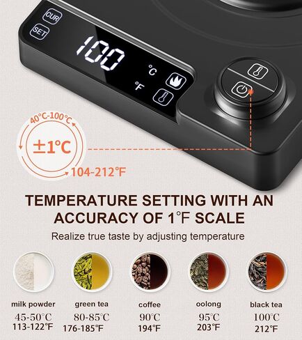 1.0L غلاية كهربائية ، ± 1 ℉ التحكم في درجة الحرارة واحتفظ بها ، لصب القهوة والشاي ، 304 من الفولاذ المقاوم للصدأ الداخلي والغطاء ، غلايات كهربائية سريعة التدفئة للماء المغلي in Saudi Arabia