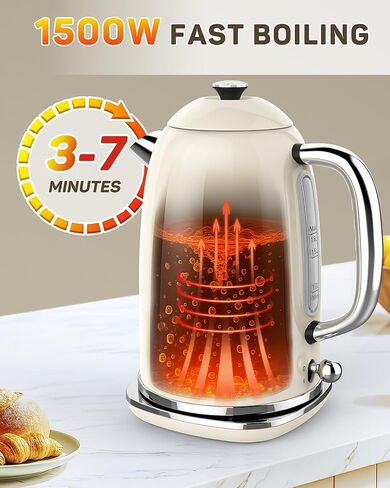 غلاية هارييت الكهربائية ، غلاية شاي كهربائية 1.8 لتر مع مقياس حرارة ، 1500 واط من الفولاذ المقاوم للصدأ ، غلاية ماء ساخن مع مؤشر LED ، الغليان السريع ، اللاسلكي ، الإغلاق التلقائي ، الأصفر in Kuwait