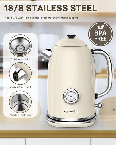 غلاية هارييت الكهربائية ، غلاية شاي كهربائية 1.8 لتر مع مقياس حرارة ، 1500 واط من الفولاذ المقاوم للصدأ ، غلاية ماء ساخن مع مؤشر LED ، الغليان السريع ، اللاسلكي ، الإغلاق التلقائي ، الأصفر in Kuwait
