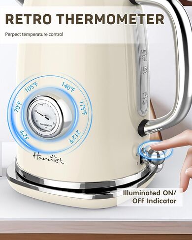 غلاية هارييت الكهربائية ، غلاية شاي كهربائية 1.8 لتر مع مقياس حرارة ، 1500 واط من الفولاذ المقاوم للصدأ ، غلاية ماء ساخن مع مؤشر LED ، الغليان السريع ، اللاسلكي ، الإغلاق التلقائي ، الأصفر in Kuwait