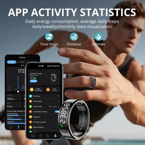 COLMI R12 Smart Ring for Women and Men, Touch and Display, Fitness Tracker, Heart Rate, Blood Oxygen, Sleep, Multiple Sports Modes, Suitable for iPhone and Android. (Gold, #8) in Kuwait