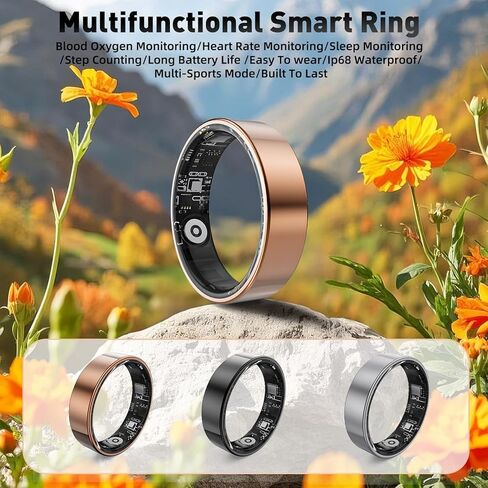Smart Ring with Sleep Monitoring, Step Counting, Heart Rate, Blood Oxygen, Blood Pressure for iPhone and Android, No Subscription Fee, IP68 Waterproof Health Tracker (Rose Gold, 11) in Saudi Arabia