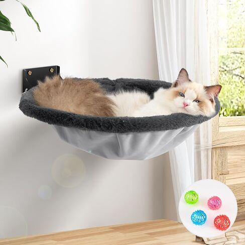 Cat Hammock Wall Mounted, Foldable & Stable Cat Beds- Breathable Cat Wall Shelves for Sleeping, Playing, Climbing, and Lounging - Maximum Hold Up to 30lb (Gray) in Kuwait