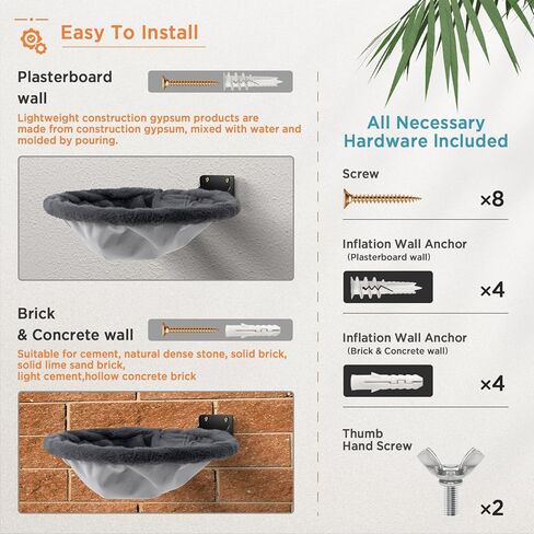 Cat Hammock Wall Mounted, Foldable & Stable Cat Beds- Breathable Cat Wall Shelves for Sleeping, Playing, Climbing, and Lounging - Maximum Hold Up to 30lb (Gray) in Kuwait