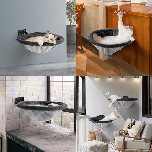 Cat Hammock Wall Mounted, Foldable & Stable Cat Beds- Breathable Cat Wall Shelves for Sleeping, Playing, Climbing, and Lounging - Maximum Hold Up to 30lb (Gray) in Kuwait