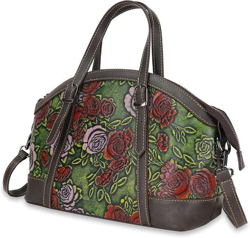 Purse and Handbags for Women Leather Shoulder Hand Bags Tote Handle Medium Satchel Vintage Embossing Rose in Kuwait