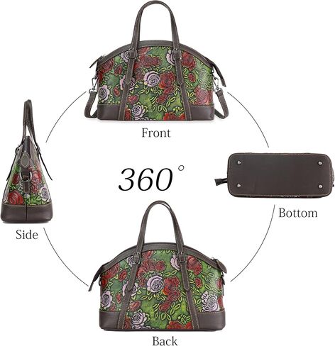 Purse and Handbags for Women Leather Shoulder Hand Bags Tote Handle Medium Satchel Vintage Embossing Rose in Kuwait