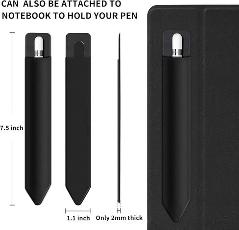 2 Pack Pencil Holder for Apple Pencil 1st 2nd Generation, YUOROS Adhesive Pencil Sleeve for iPad iPad 9th/8th Gen, Tablet Stylus Surface Pen (Black, Black) in Kuwait