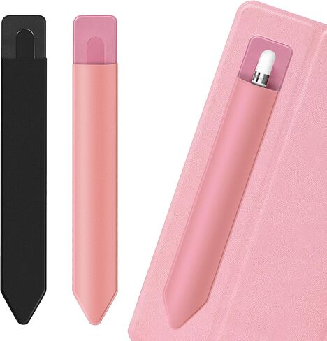 2 Pack Pencil Holder for Apple Pencil 1st 2nd Generation, YUOROS Adhesive Pencil Sleeve for iPad iPad 9th/8th Gen, Tablet Stylus Surface Pen (Black, Black) in Kuwait
