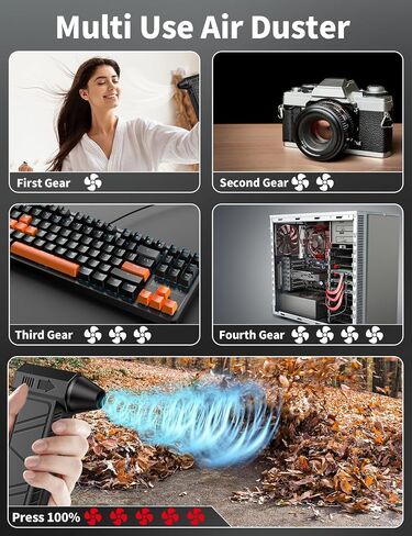 Compressed Air Duster-170000RPM Electric High-Speed Cordless Air Duster, Rechargeable Brushless Motor Blower, 4-Gear Adjustable and Press Adjustable Speed for Computer, Keyboard, Outdoor, House, Car in Saudi Arabia