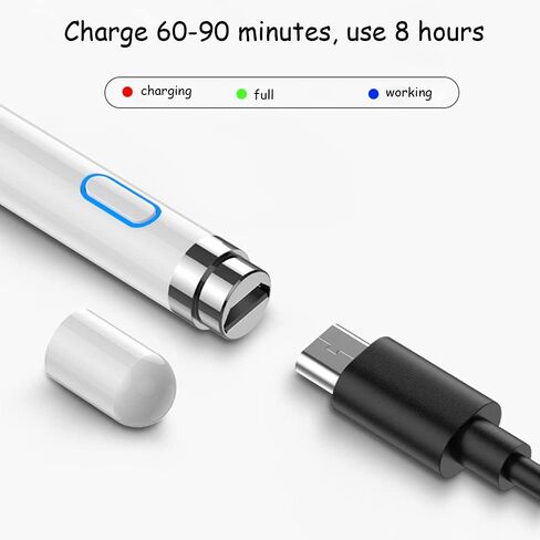Dogain Digital Stylus Pen لشاشة تعمل باللمس ، قلم القلم القلم لـ Apple iPad Mini/Pro/Air ، Samsung ، iPhone ، Android ومعظم الأجهزة اللوحية ، وأقلام قابلة لإعادة الشحن 1.5 ملم - أبيض in Kuwait