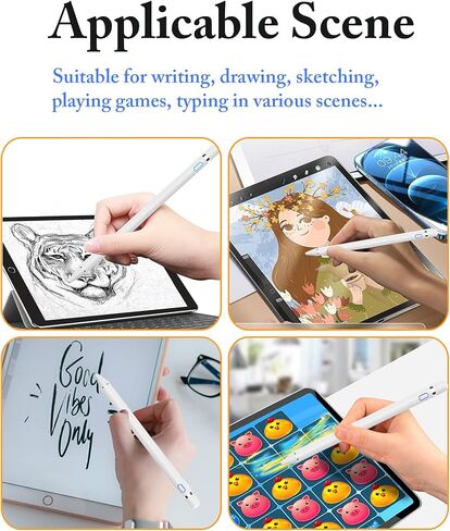 Dogain Digital Stylus Pen لشاشة تعمل باللمس ، قلم القلم القلم لـ Apple iPad Mini/Pro/Air ، Samsung ، iPhone ، Android ومعظم الأجهزة اللوحية ، وأقلام قابلة لإعادة الشحن 1.5 ملم - أبيض in Kuwait