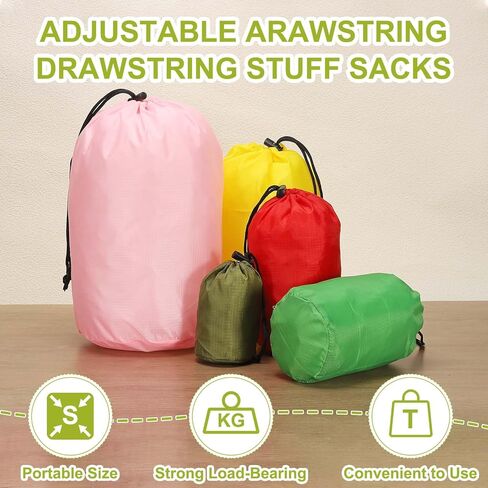 Stuff Sack, Nylon Waterproof Storage Sacks Portable Drawstring Dry Stuff Bag Gear Organization with Toggle, 3x7Inch Fit for Backpacking Camping Traveling Hiking(Black) in Kuwait