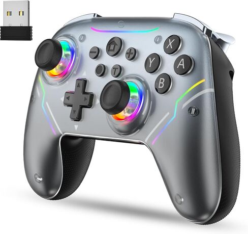 وحدة تحكم اللاسلكية JDDWIN متوافقة مع Nintendo Switch 2/Switch/Switch Pro/PC/Steam Deck ، لوحدات تحكم التبديل مع محول أدوات التحكم في قاعة الاستيقاظ ومحول Bluetooth USB للكمبيوتر الشخصي (أسود) in Kuwait
