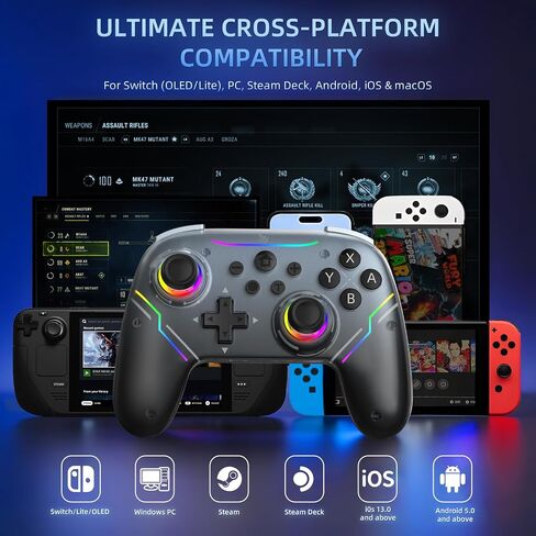 وحدة تحكم اللاسلكية JDDWIN متوافقة مع Nintendo Switch 2/Switch/Switch Pro/PC/Steam Deck ، لوحدات تحكم التبديل مع محول أدوات التحكم في قاعة الاستيقاظ ومحول Bluetooth USB للكمبيوتر الشخصي (أسود) in Kuwait