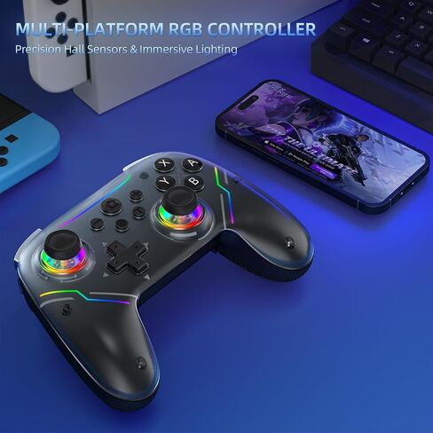 وحدة تحكم اللاسلكية JDDWIN متوافقة مع Nintendo Switch 2/Switch/Switch Pro/PC/Steam Deck ، لوحدات تحكم التبديل مع محول أدوات التحكم في قاعة الاستيقاظ ومحول Bluetooth USB للكمبيوتر الشخصي (أسود) in Kuwait