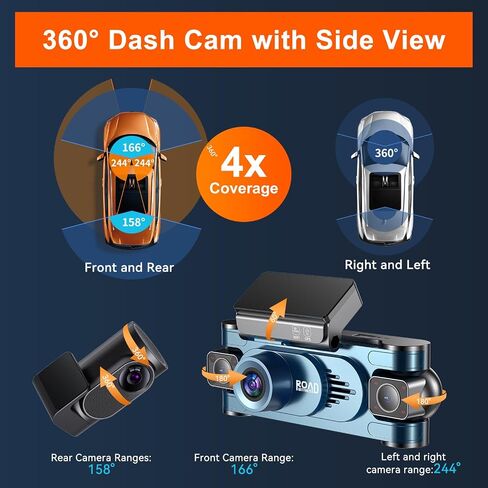 4K 360 ° DASHCAM للسيارات ، 4 قناة CAR CAR CAM CAM الأمامية والخلفية من الداخل مع بطاقة 128 جيجابايت متضمنة ، التحكم الصوتي ، 5.8G WIFI GPS ، الرؤية الليلية الأشعة تحت الحمراء ، مستشعر G ، وضع وقوف السيارات على مدار الساعة طوال أيام الأسبوع وتسجيل حلقة DA in Kuwait