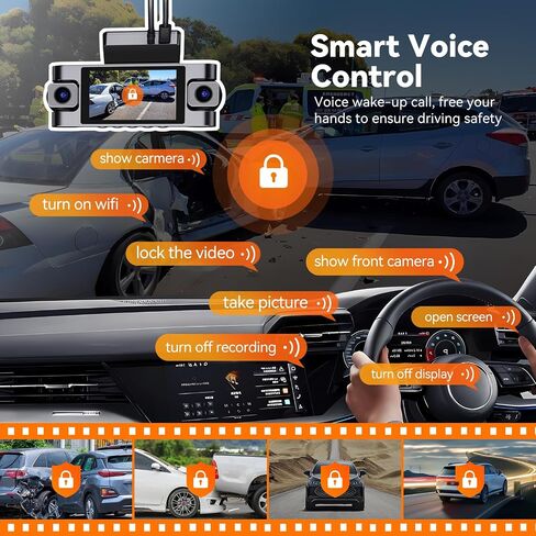 4K 360 ° DASHCAM للسيارات ، 4 قناة CAR CAR CAM CAM الأمامية والخلفية من الداخل مع بطاقة 128 جيجابايت متضمنة ، التحكم الصوتي ، 5.8G WIFI GPS ، الرؤية الليلية الأشعة تحت الحمراء ، مستشعر G ، وضع وقوف السيارات على مدار الساعة طوال أيام الأسبوع وتسجيل حلقة DA in Kuwait