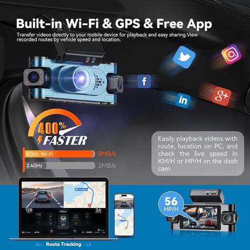 4K 360 ° DASHCAM للسيارات ، 4 قناة CAR CAR CAM CAM الأمامية والخلفية من الداخل مع بطاقة 128 جيجابايت متضمنة ، التحكم الصوتي ، 5.8G WIFI GPS ، الرؤية الليلية الأشعة تحت الحمراء ، مستشعر G ، وضع وقوف السيارات على مدار الساعة طوال أيام الأسبوع وتسجيل حلقة DA in Kuwait
